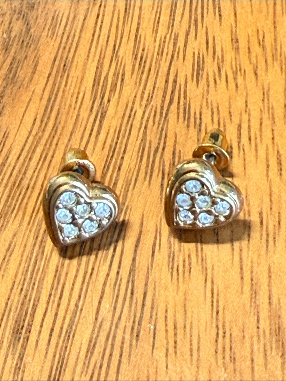 Gold Heart Stud Earrings with Clear Crystals - Women Jewelry